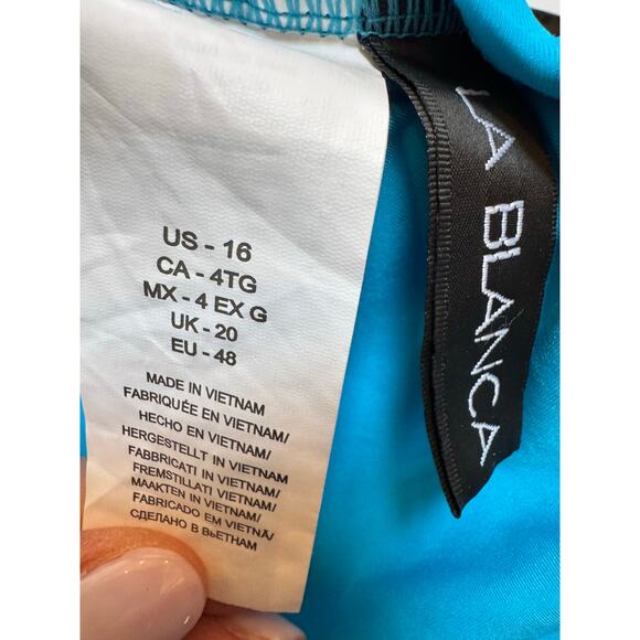 LA BLANCA Island Goddess High Neck Keyhole One Piece blue size 16 (new) - Picture 5 of 6